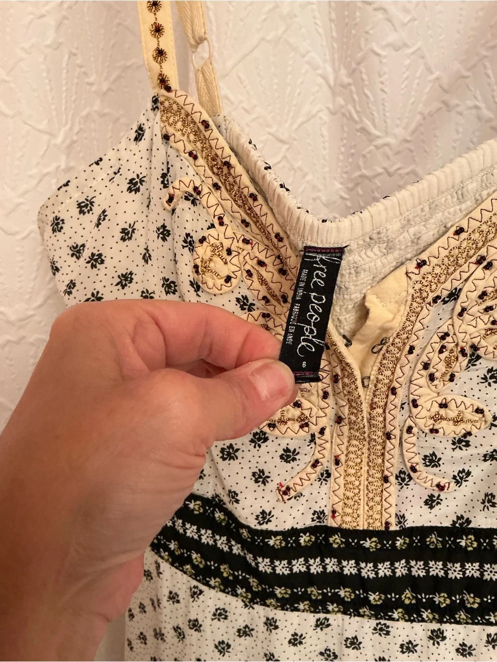 Free People Cream and Black Embroidered Mini Dress - Picture 5 of 5